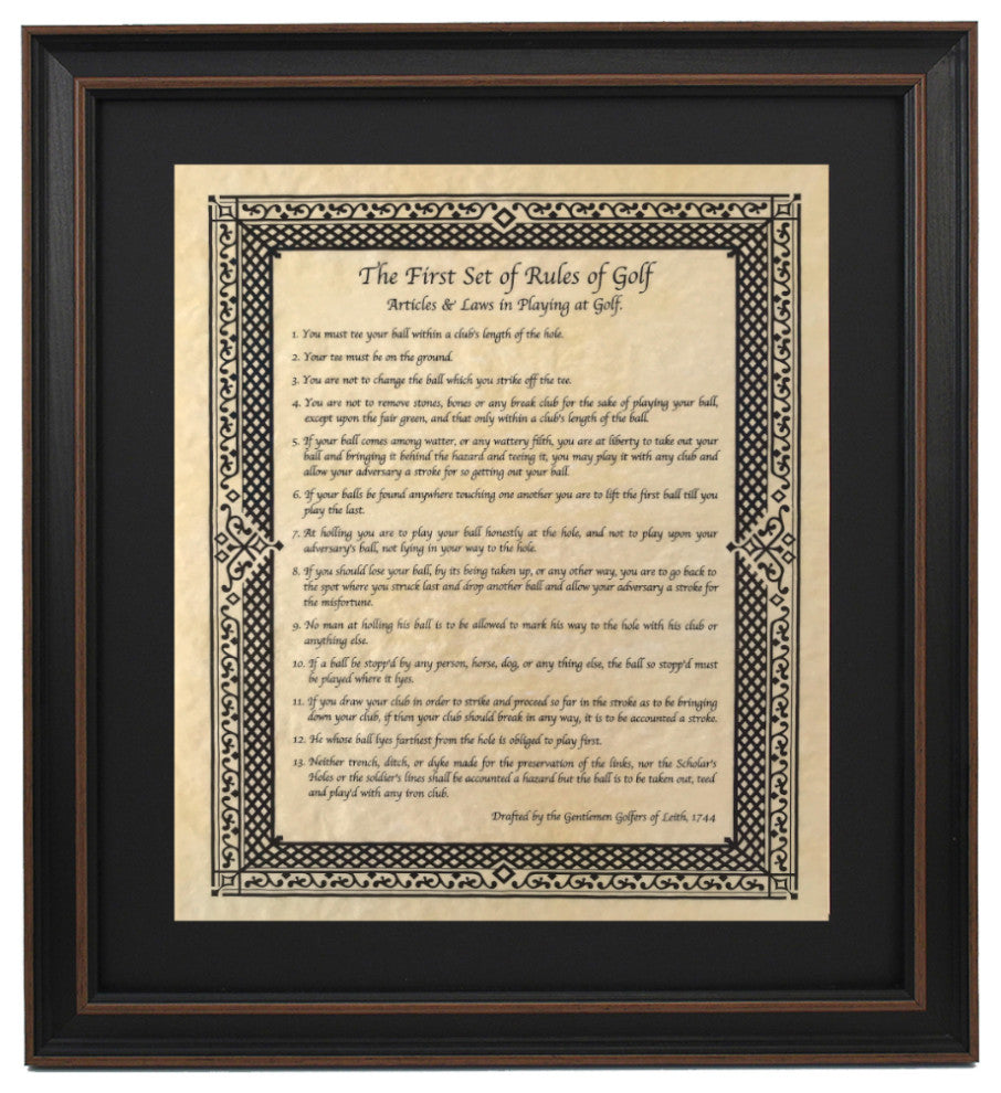 Framed Original Rules of Golf 1744