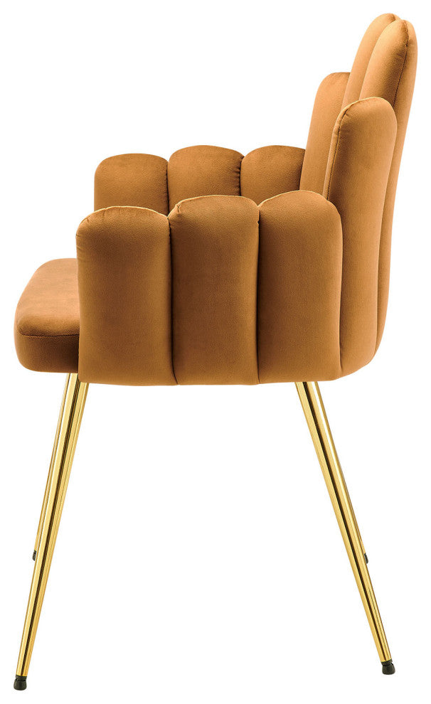 Dining Chair, Set of 2, Gold Brown, Velvet, Modern Cafe Bistro Hospitality