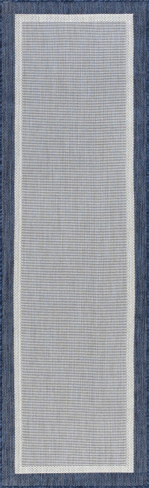Dania Transitional Solid Border Navy Indoor/Outdoor Runner Rug, 2.7'x10'