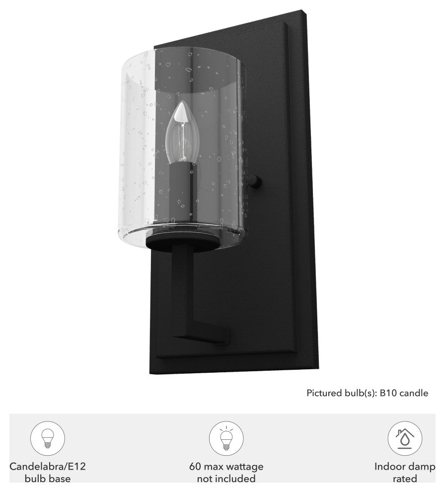 Hunter Kerrison Natural Iron, Clear Seeded Glass 1 Light Sconce Wall Light