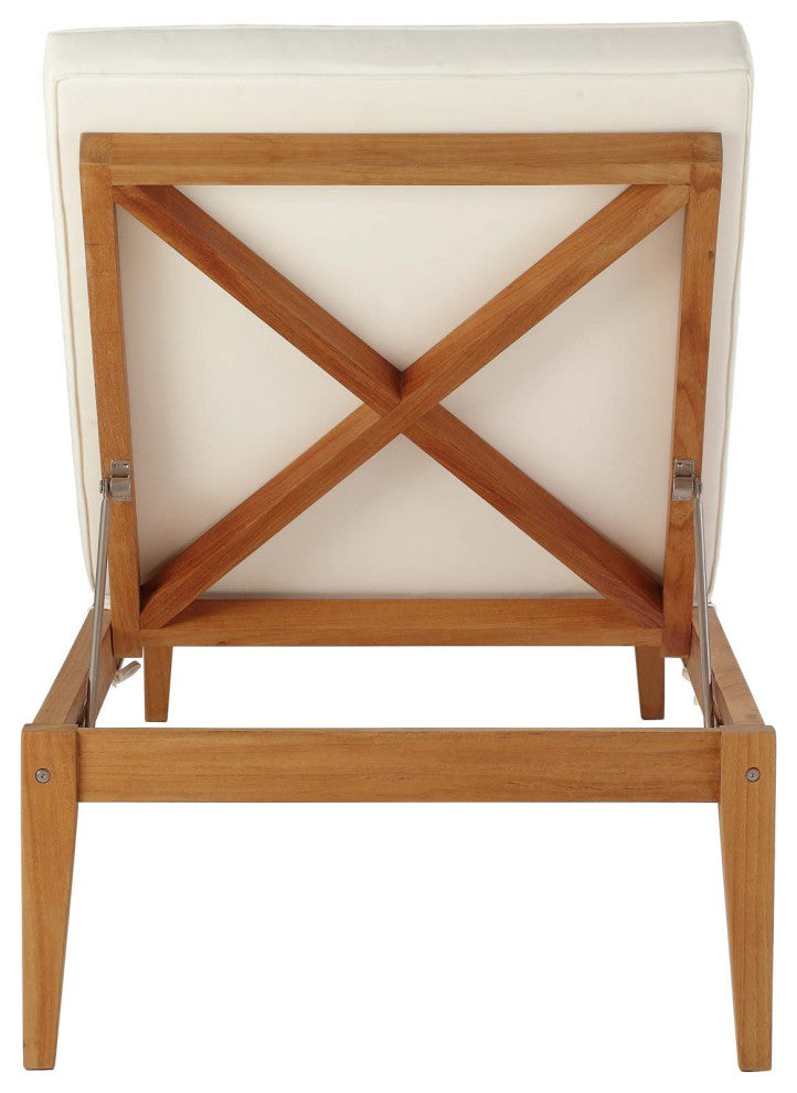 Modern Outdoor Patio Lounge Chaise Chair and SideTable Set, Wood, Natural White