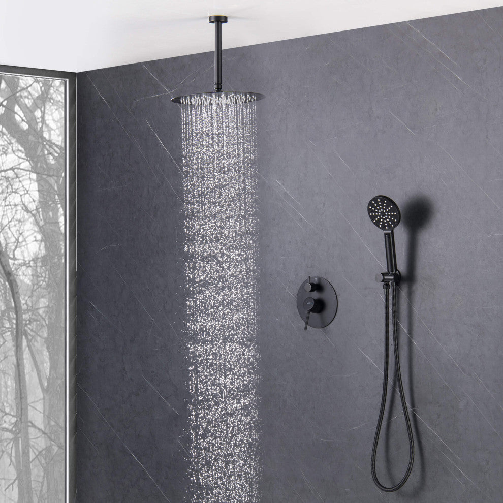 Ceiling Mounted 2-Function Shower System, Rough, Valve, Matte Black
