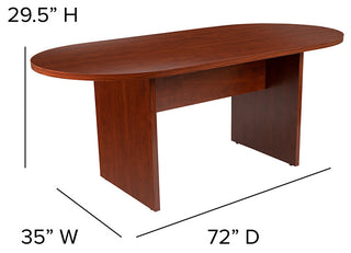 5-Piece Oval Conference Table Set With 4 LeatherSoft-Padded Task Chairs, Cherry