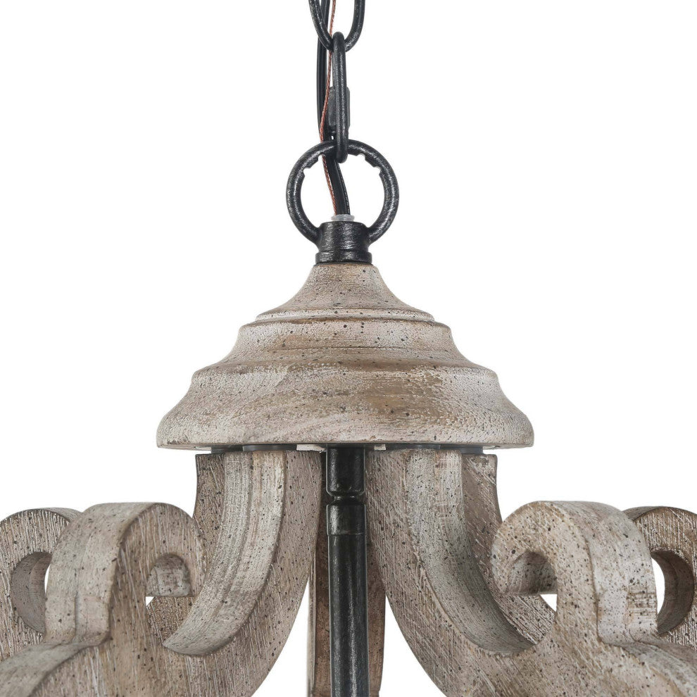 LNC 3-Light Distressed Wood Grayish White Farmhouse Latern Chandelier