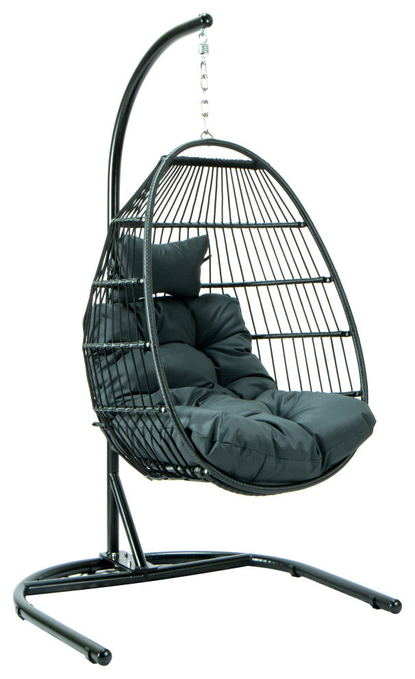 LeisureMod Wicker Folding Hanging Egg Swing Chair, Charcoal