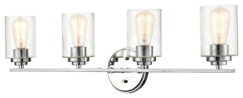 4-Light 31.125" Bathroom Vanity Light Clear Seedy Glass, Chrome