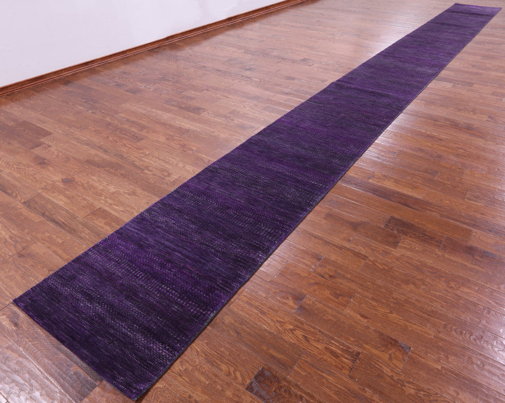 Runner Wool and Silk Super Savannah Gabbeh Hand-Knotted Rug 2' 7" X 27' 9" Q8996