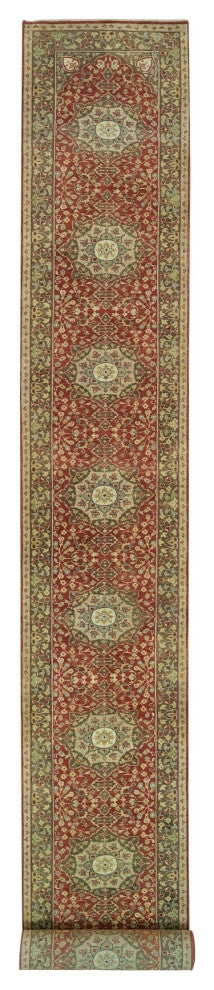 Cherry Red All Wool Haji Jalili Design Hand Knotted XL Runner Rug, 2'7"x22'
