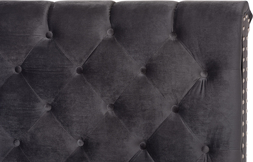 Candace Luxe and Glamour Dark Gray Velvet Upholstered King Size Bed