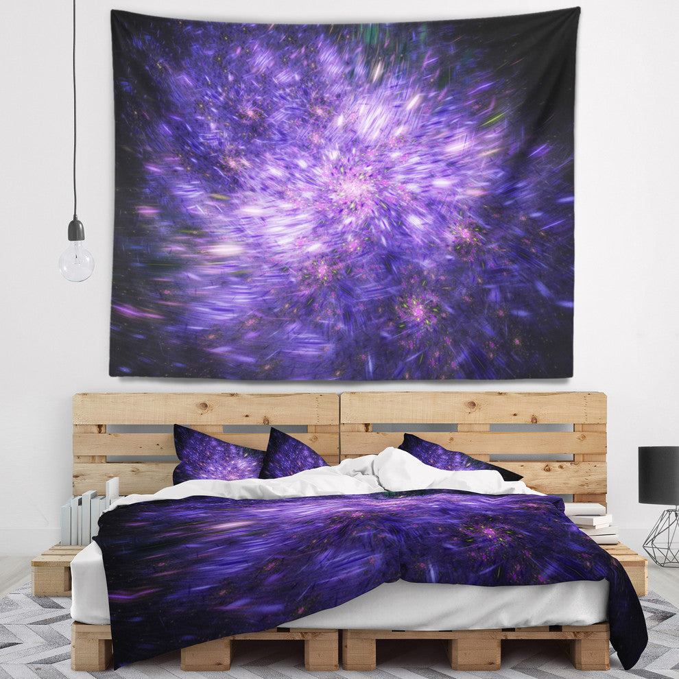 Purple Fireworks on Black Abstract Wall Tapestry, 39"x32"