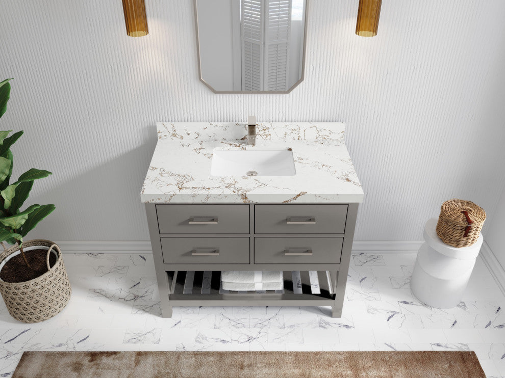 Parker 42" Single Sink Bath Vanity, Elephant Skin Gray 2" Viola Gold