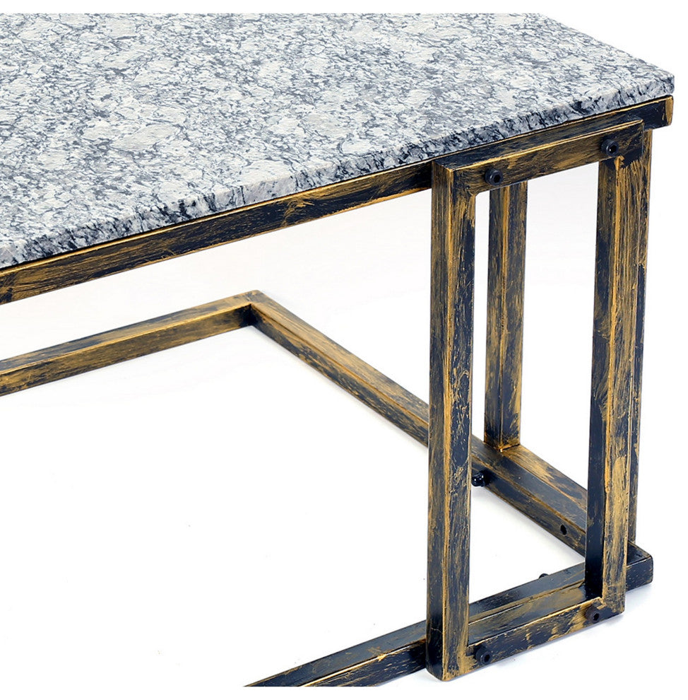 Granite Top Plant Stand with Tubular Base, Black and Gray