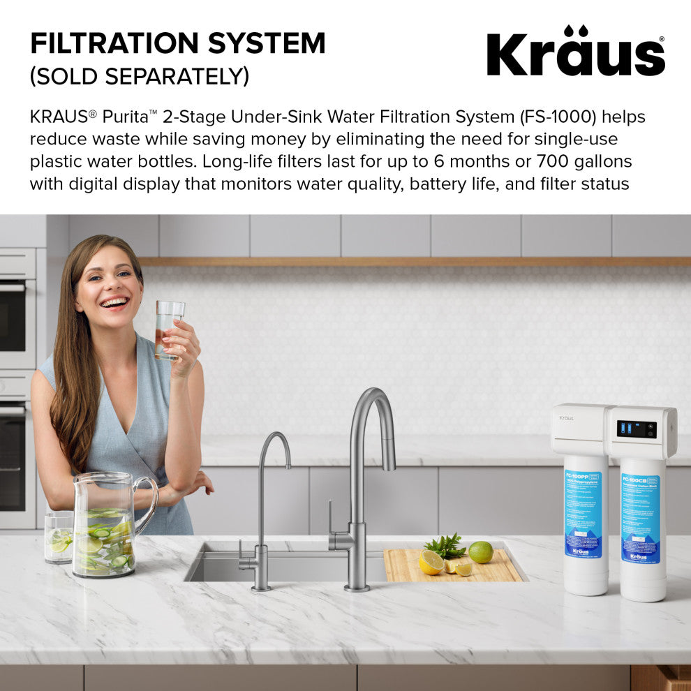 KRAUS Oletto 1-Handle Drinking Water Filter Faucet, Brushed Brass
