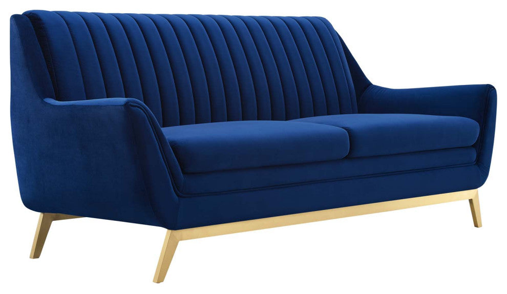 Winsome Channel Tufted Performance Velvet Sofa, Navy