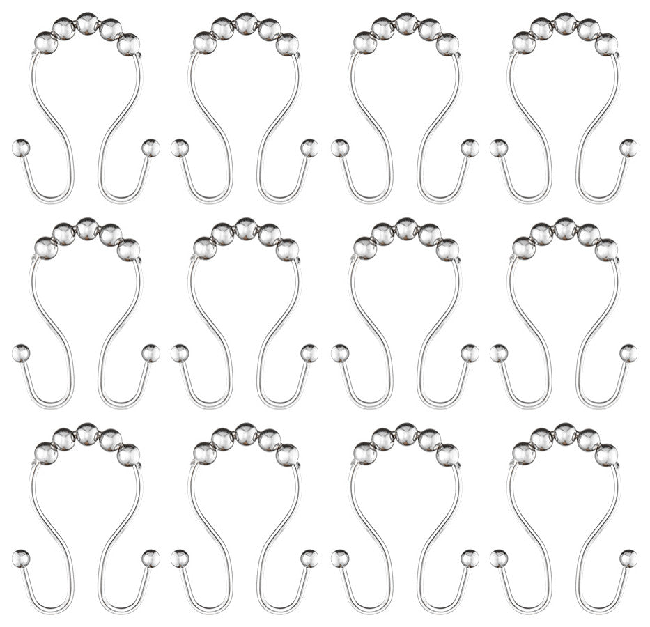 Utopia Alley Shower Hooks - Double Shower Curtain Rings for Bathroom, Set of 12, Chrome