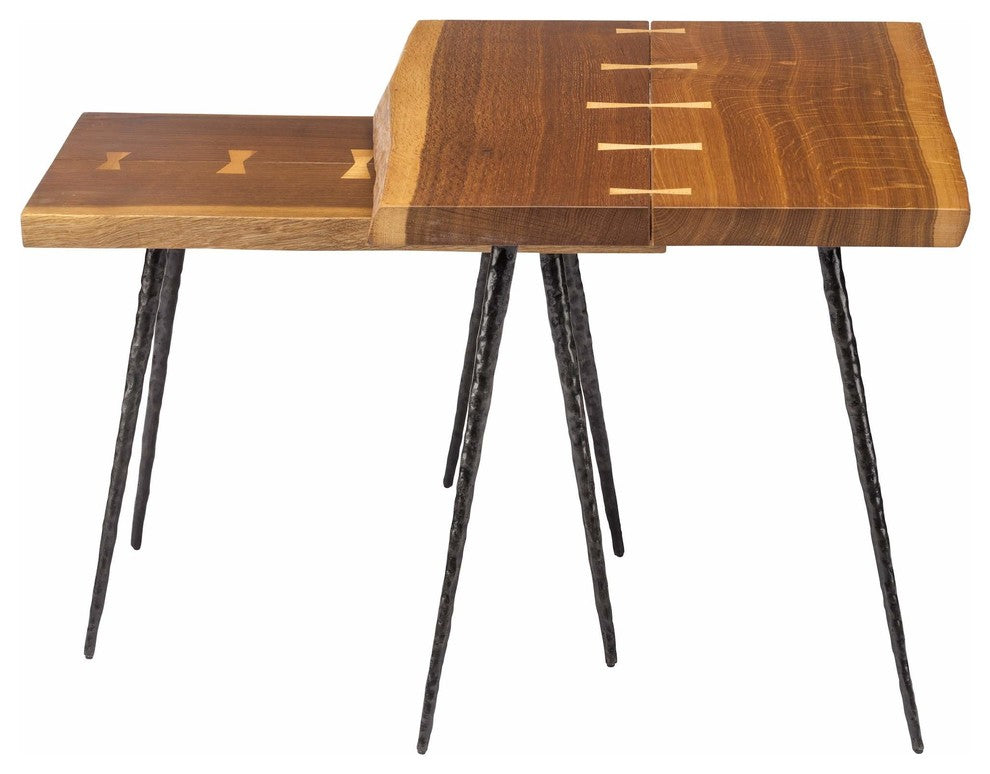 Nexa Nesting Side Tables With Cast Iron Feet, 2-Piece Set, Smoked Oak