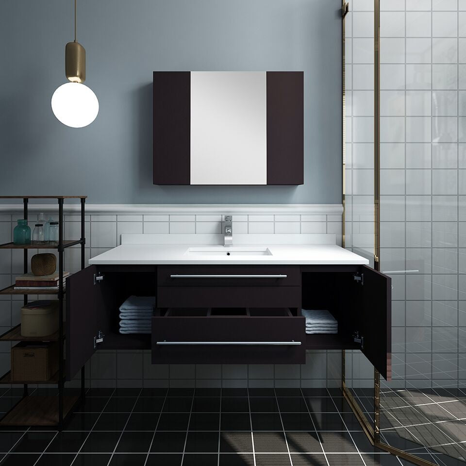 Fresca Lucera 48" Wall Hung Bathroom Vanity w/ Medicine Cabinet, Espresso, Under