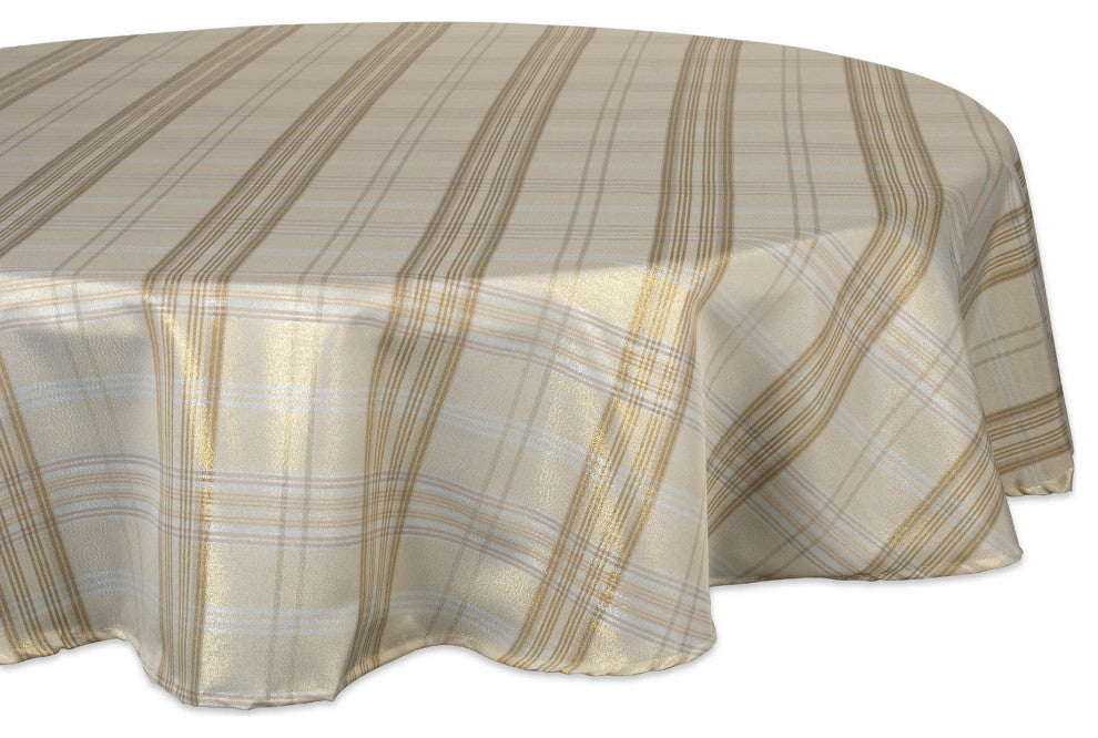 Cream Metallic Plaid Tablecloth 70 Round