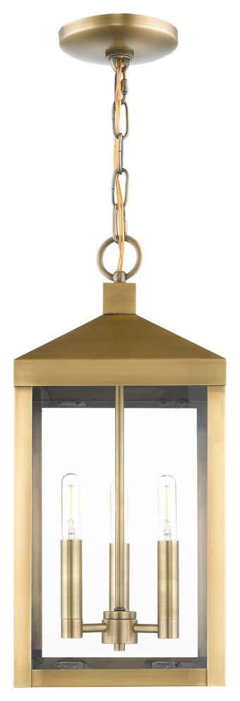 Livex Lighting Nyack 3 Light Antique Brass Outdoor Pendant Lantern