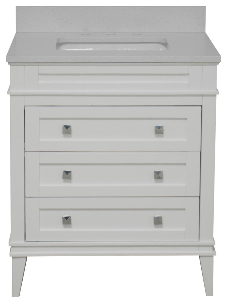 Eleanor 30" Bathroom Vanity, White, Quartz Top