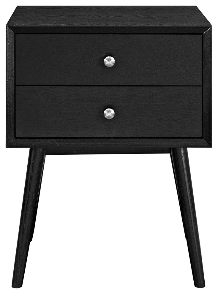 Nightstand Side End Table, Wood, Black, Modern Mid-Century, Bedroom Living Room