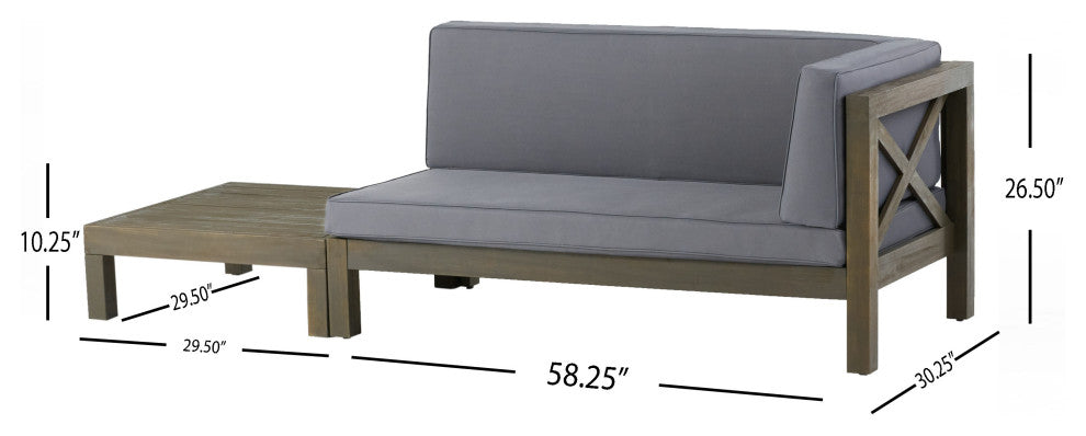 Keith Outdoor Right Arm Loveseat and Coffee Table Set, Dark Gray/Gray