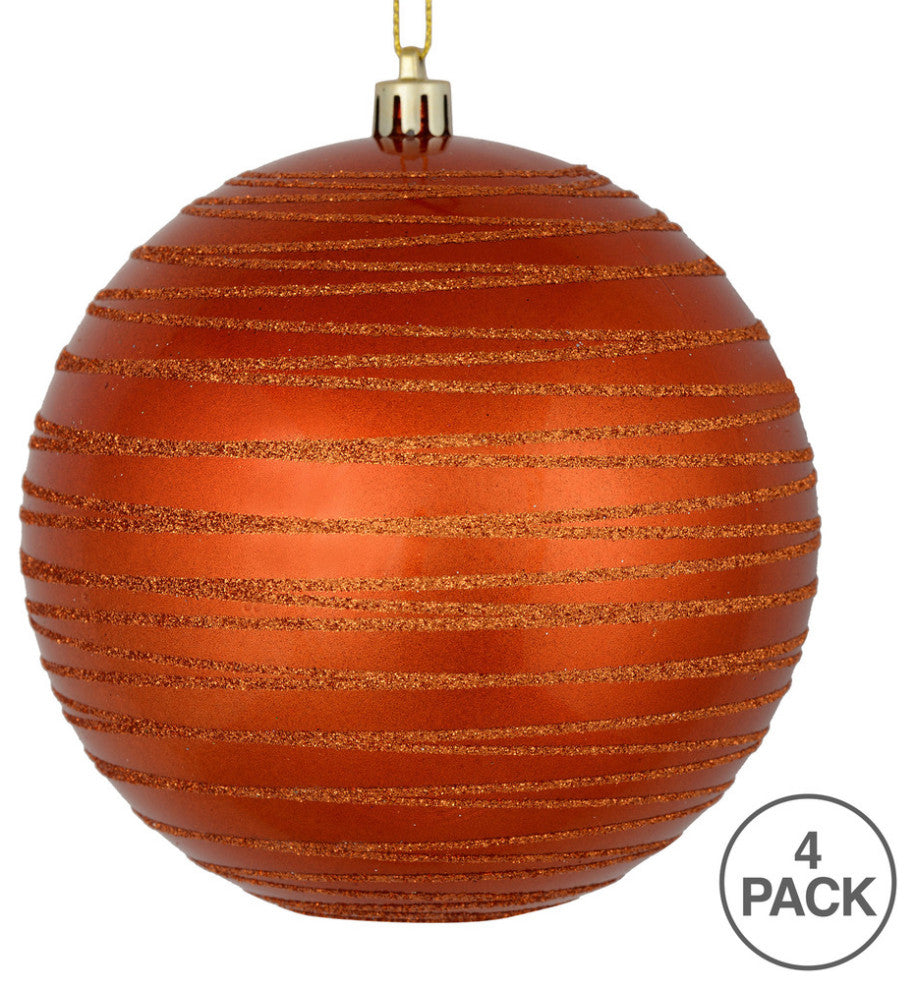 Vickerman N187618D 4" Burnished Orange Candy Finish Ball Ornament With Glitter