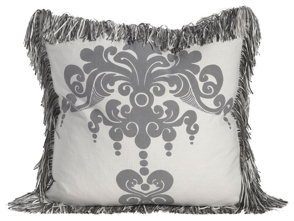 Enchantique Decorative Pillow, Dark Gray, Fringe