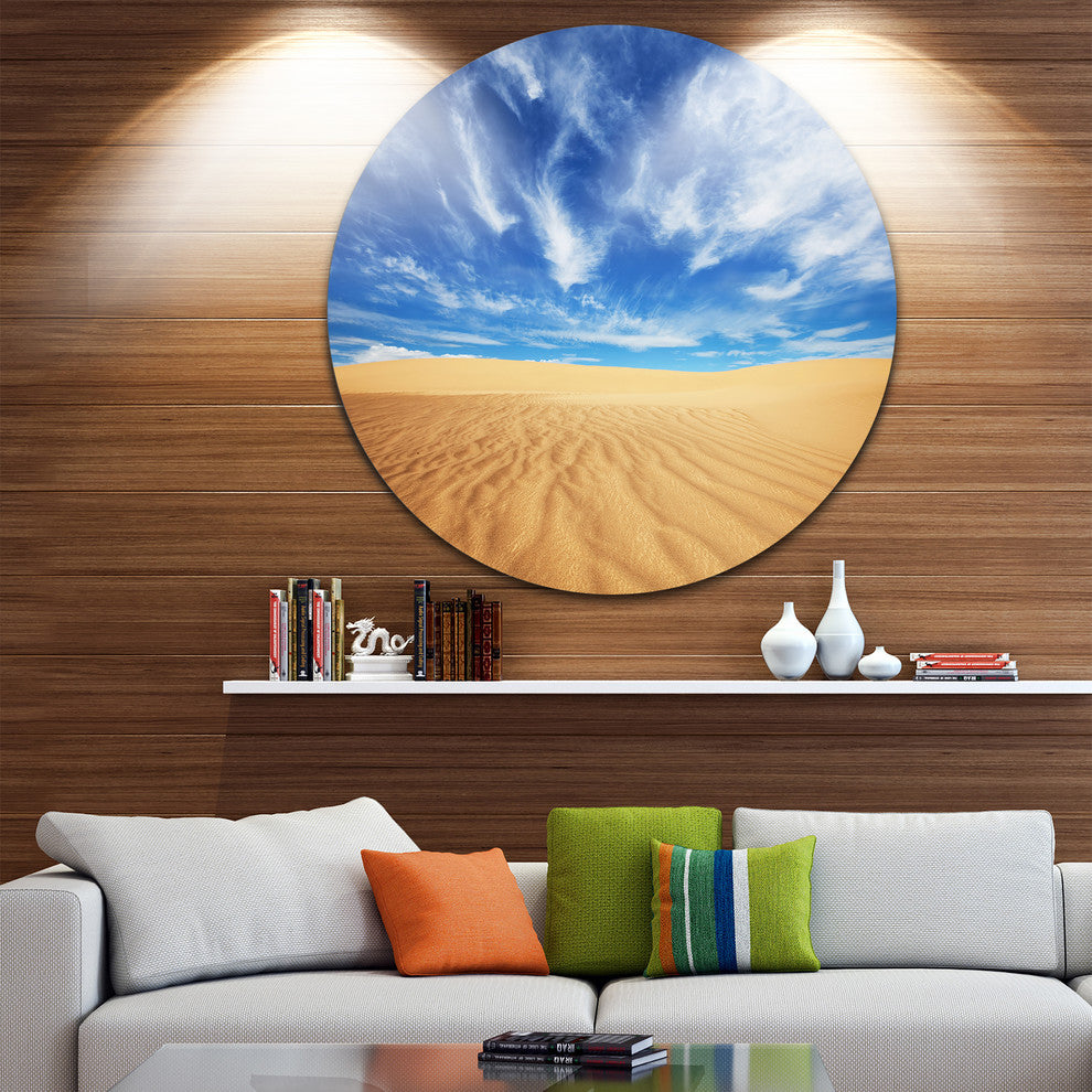 Desert With Exotic Blue Sky Over, Landscape Disc Metal Artwork, 36"