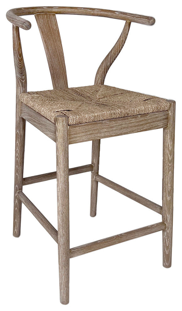 Kairo Oak and Natural Wicker Wishbone Back Dining Counter Stool, Natural Wood