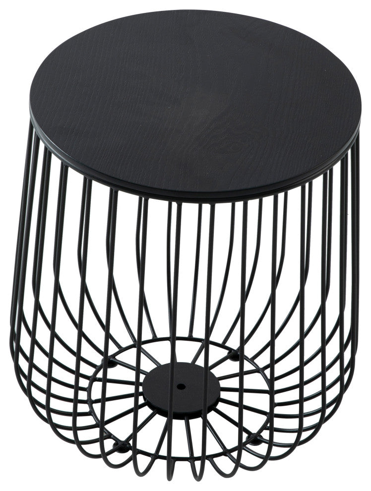 LeisureMod Runswick Modern Wood Top End Table With Metal Base, Black