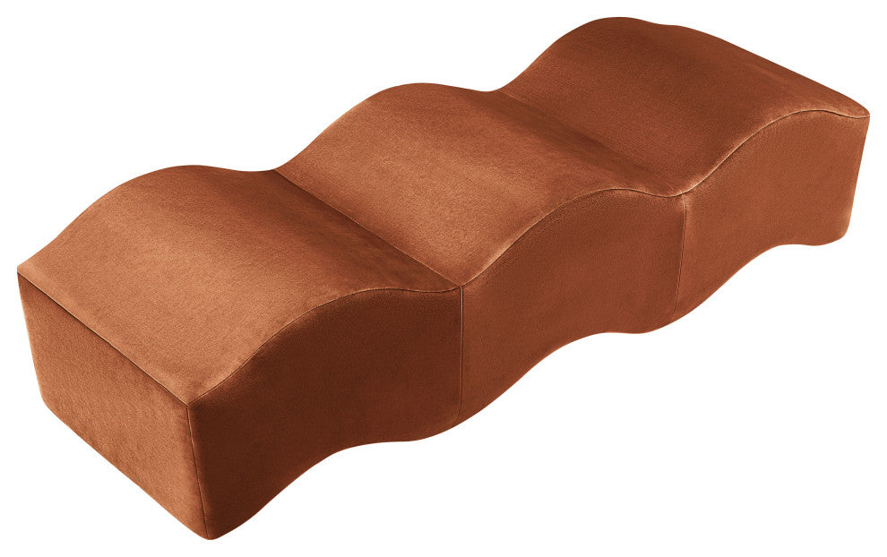 Wave Upholstered Bench, Cognac, Velvet