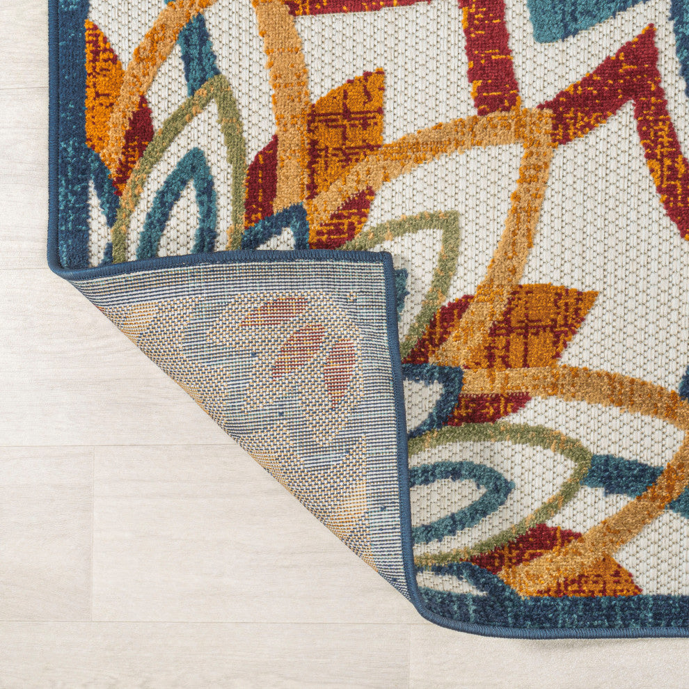 Flora Abstract Bold Mandala High-Low Indoor/Outdoor Area Rug, Red/Blue/Yellow
