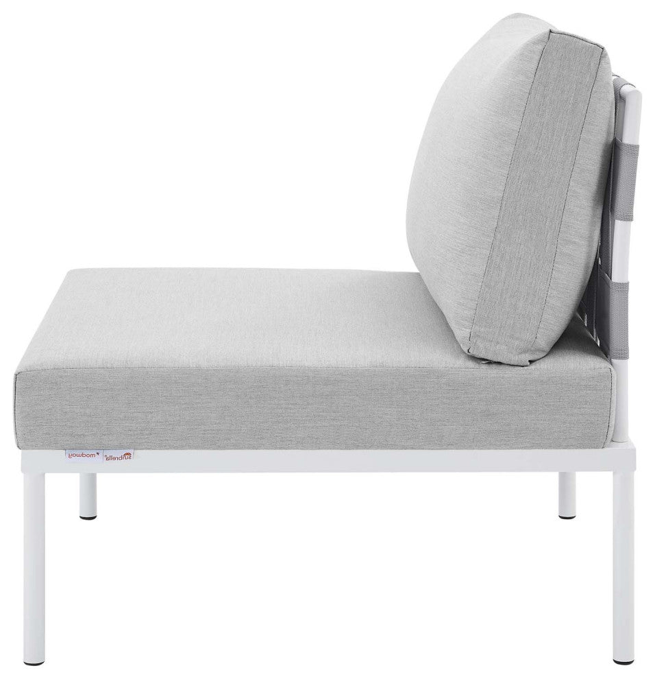 Lounge Sectional Sofa Chair Table Set, Sunbrella, Aluminum, Gray, Outdoor