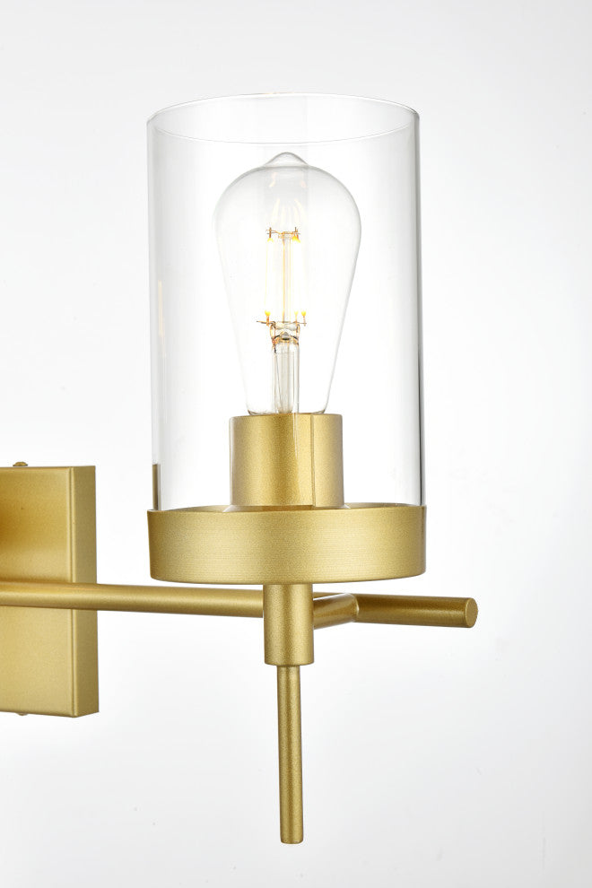 3 Light Brass And Clear Bath Sconce
