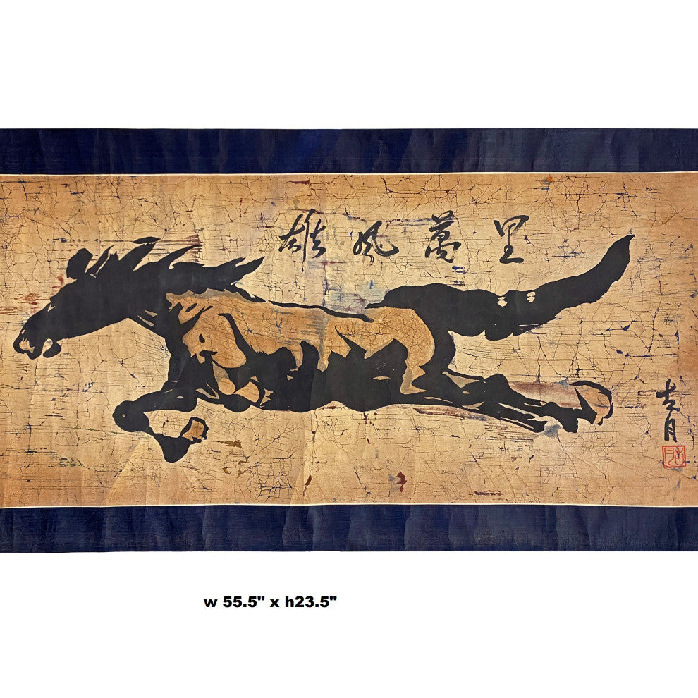 Chinese Horizontal Ink Brush Horse Scroll Painting Wall Art Hws1991