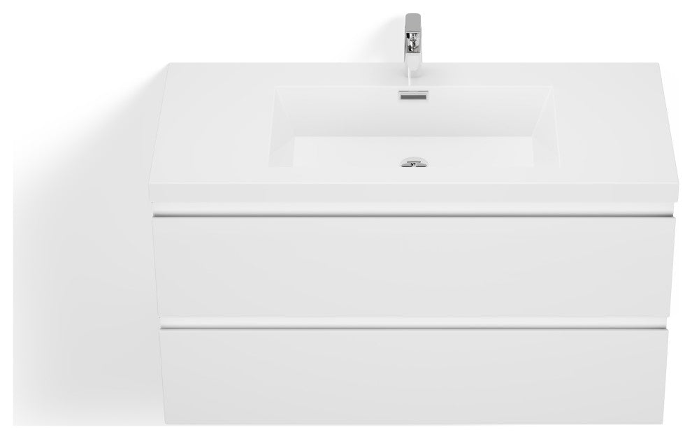 Beacon Bath Vanity, High Gloss White, 42", Single Sink, Wall Mount