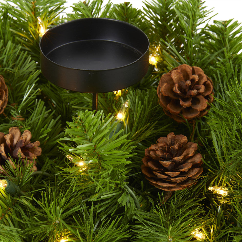 30ï¿½ Christmas Pine Triple Candelabrum with 35 Clear Lights and Pine Cones