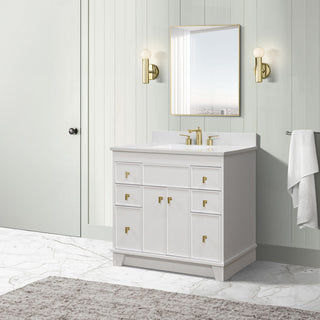 39" Single Sink Vanity, White Finish With Engineered Stone Top