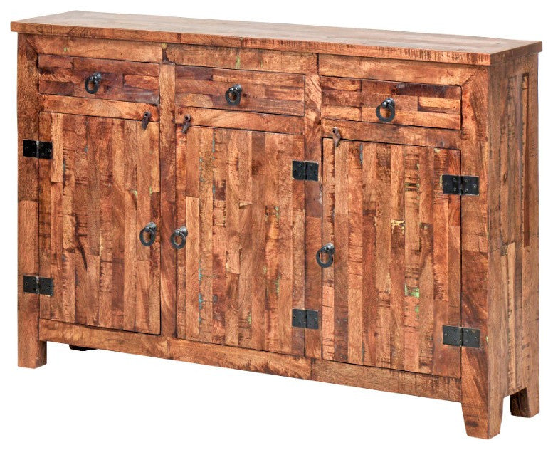 61" Rustic Reclaimed Wood 3 Doors and 3 Drawers Sideboard Buffet