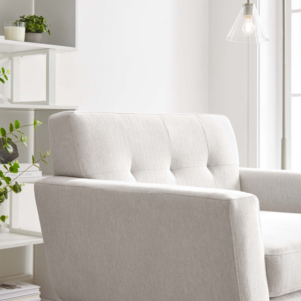 Armchair Accent Chair, Ivory White, Fabric, Modern, Mid Century Hotel Lounge