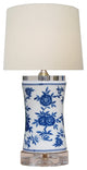 Blue and White Floral Porcelain Lamp, 14.5"