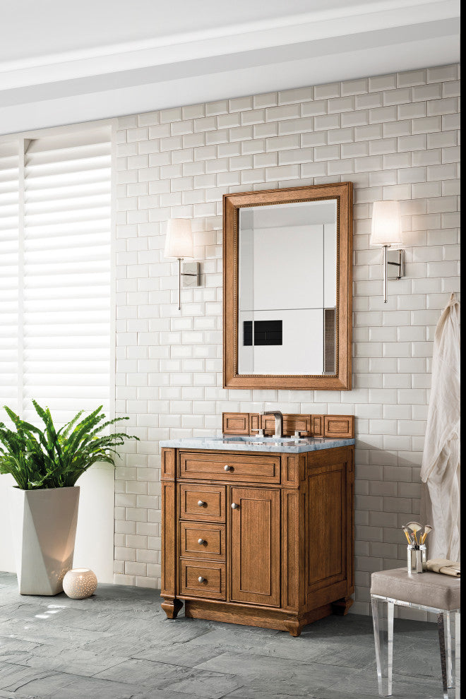 Bristol 30" Vanity, Saddle Brown, Arctic Fall Solid Surface Top