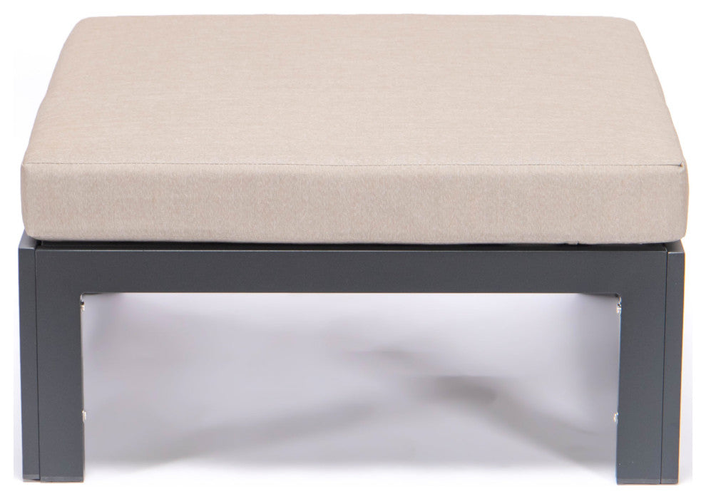 LeisureMod Chelsea Outdoor Black Ottomans With Cushions Set Of 2, Beige