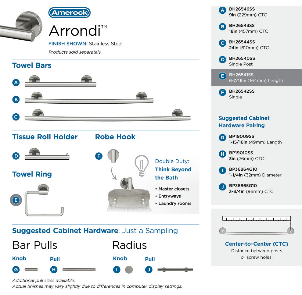 Amerock Towel Ring, Arrondi, Stainless Steel