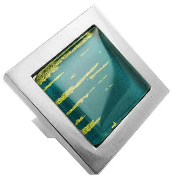 Hand Brushed Gold Streaks Crystal Glass Brushed Nickel Square Manor Knob