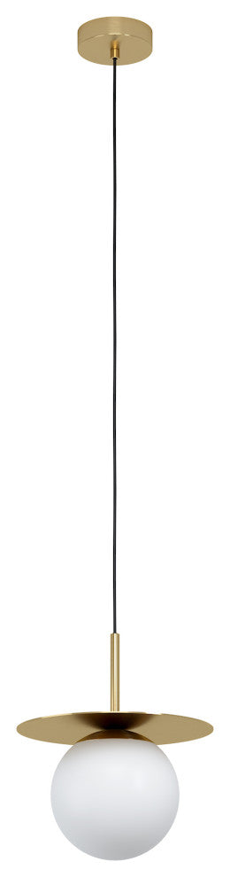 Arenales, 1 Light Mini Pendant, Brushed Brass Finish, White Opal Glass Shade