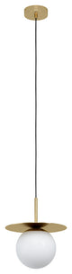 Arenales, 1 Light Mini Pendant, Brushed Brass Finish, White Opal Glass Shade