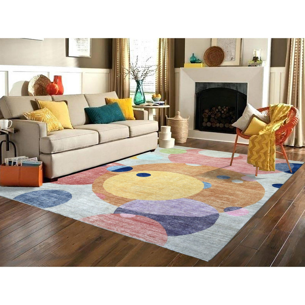 Colorful The Circles Densely Woven Hand Knotted Natural Dyes Wool Rug, 9'1"x12'