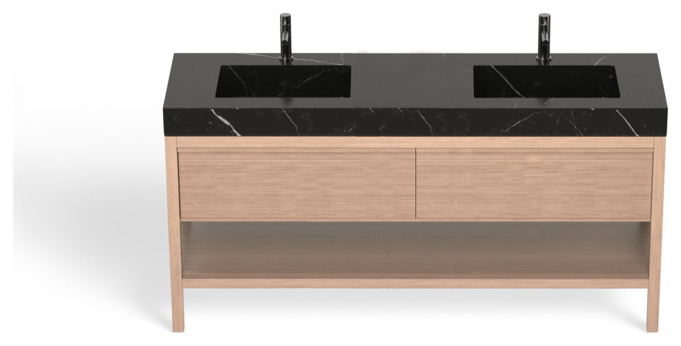 Shoji Bath Vanity, Whitewash Oak, 72", Double Sink, Freestanding